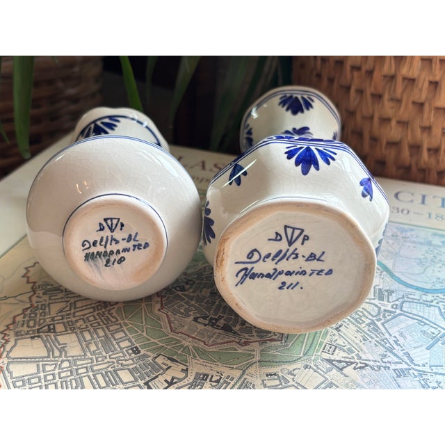 Delft Vintage Pair of Petite Delft Vases For Sale - Image 4 of 5