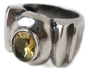 Sterling Silver and Yellow Citrine Stone Ring Art Deco Style, Late 20th Century, Size 6.5
