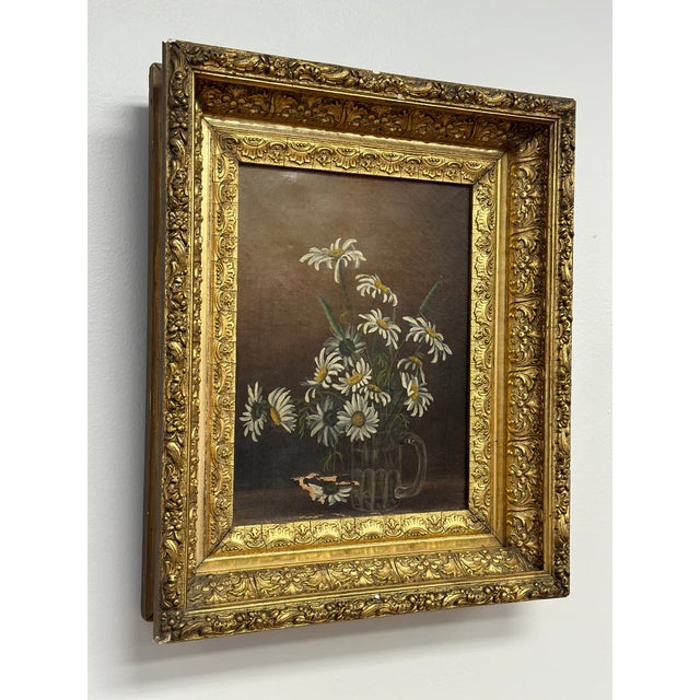 Late 20th Century Late 20th Century Original Antique Oil Painting, Moody Florals, Framed For Sale - Image 5 of 12