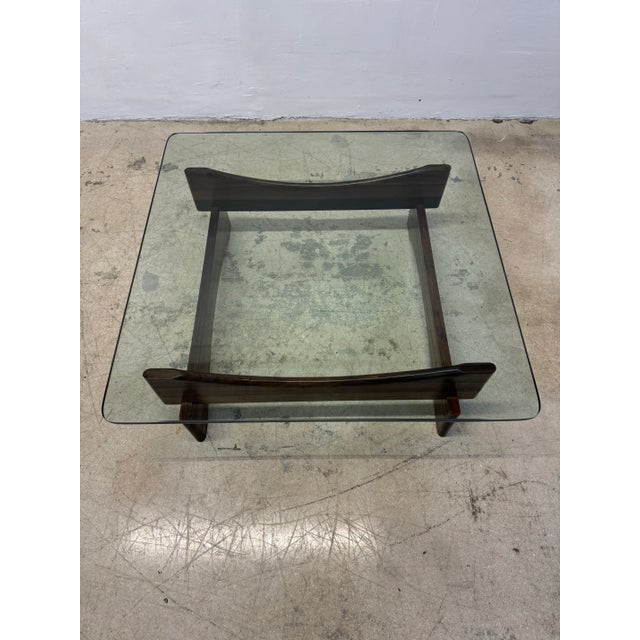 Wood Mid-Century Brazilian Rosewood and Glass Coffee Table, 1960s For Sale - Image 7 of 12