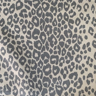 Schumacher Blue Iconic Leopard Linen Fabric- 3/4 Yard For Sale