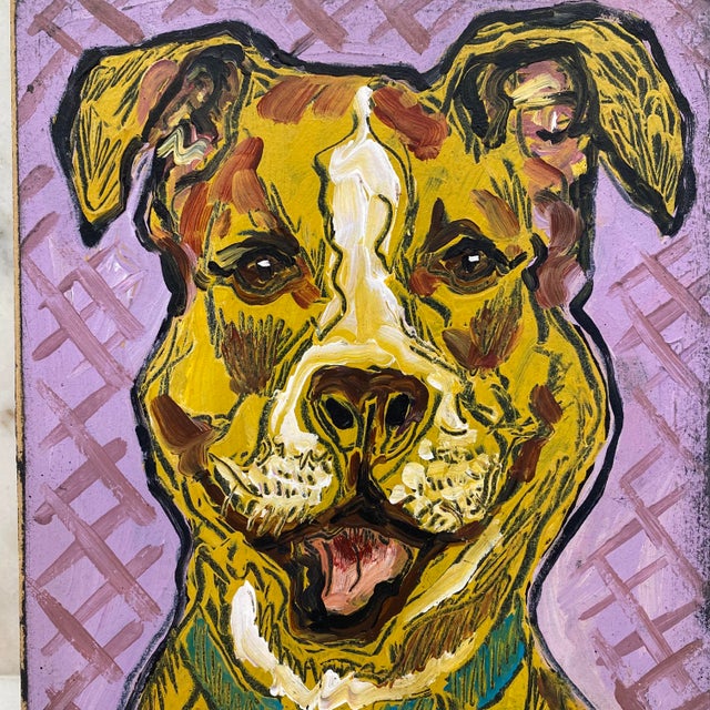 English Dog Portrait Original Oil British of a Labrador, Pit Bull or Great Dane Signed Pet Portrait For Sale - Image 3 of 5