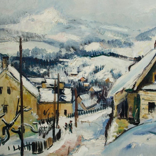 Rudolf Jacobi (German, 1889 - 1972) a Snow Covered Village, Oil on Canvas Painting. For Sale - Image 9 of 12