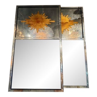 Pair of Jansen Manner Eglomise Sunburst Trumeau Mirrors For Sale