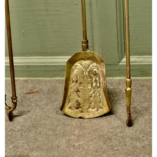 Metal Gothic Fireside Tools on Andiron Rests, Set of 5 For Sale - Image 7 of 8