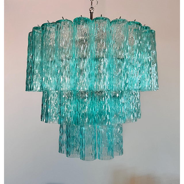 Large Turquoise Murano Glass 3-Tier Tube Chandelier from Venini, 1990s For Sale - Image 9 of 18