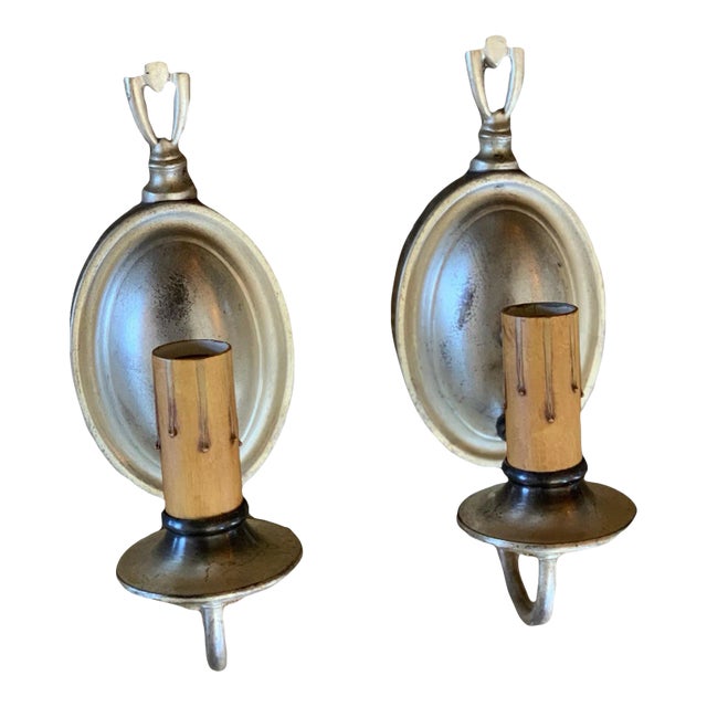 1920s Silver Plate Single Sconces in Original Patina - a Pair For Sale