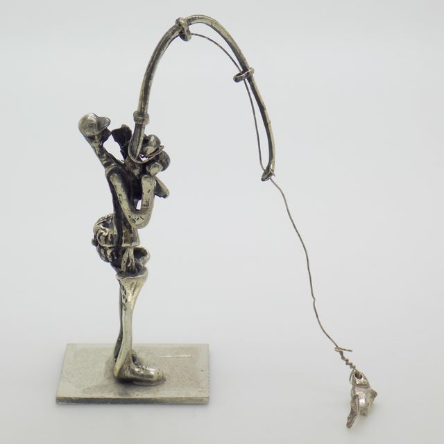 1970s Vintage Italian Genuine Silver 800 Fisherman Dollhouse Miniature Figurine by Yeso, Arezzo, 1970s For Sale - Image 5 of 13
