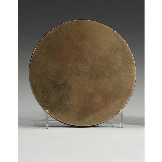 Antique Japanese brass mirror with markings, Edo period Size of the mirror,diam 12,3 cm,edge 1,5 cm