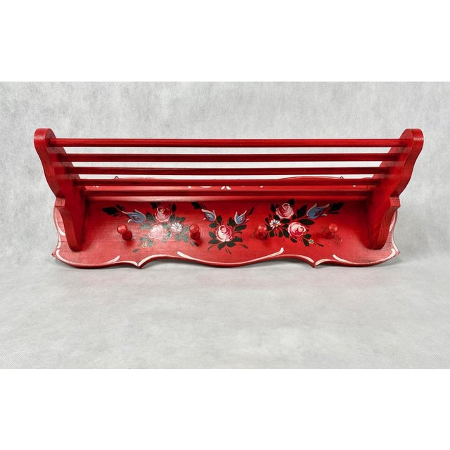 Austrian Hand-Painted Carved Wall Coat Rack, 1960s For Sale - Image 9 of 14