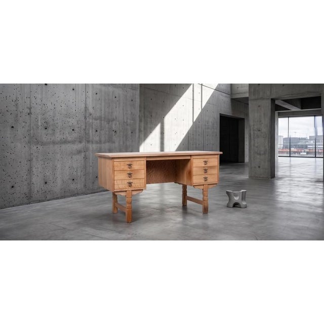 Brutalist Oak Desk by Henning Kjærnulf, Denmark, 1960s For Sale - Image 9 of 10