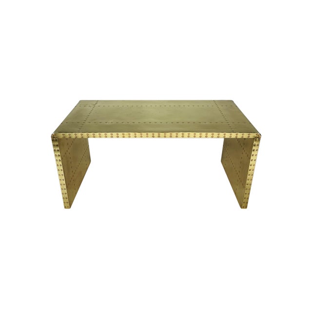 Sarreid Ltd. Vintage Sarreid Brass Clad Waterfall Coffee Table or Bench For Sale - Image 4 of 15