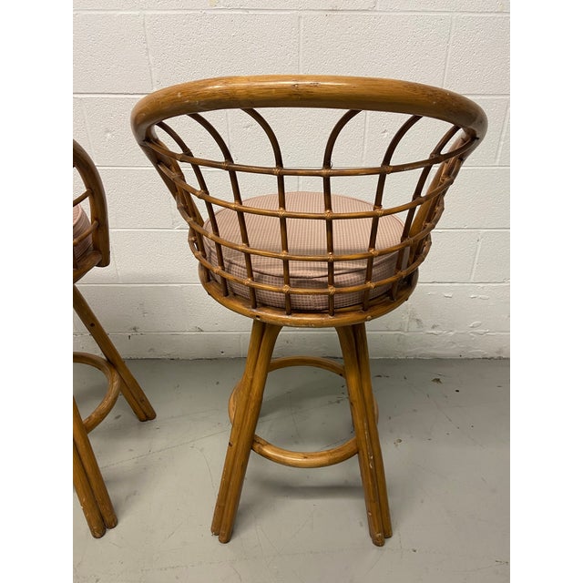 Mid 20th Century Midcentury Rattan Swivel Barstools - A Pair For Sale - Image 5 of 11