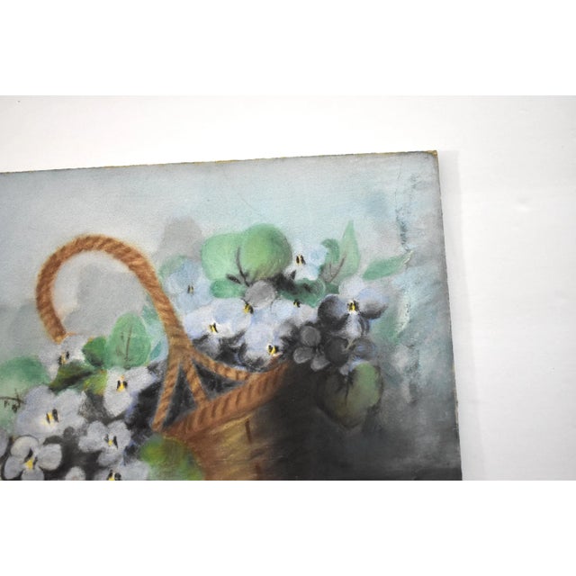 Shabby Chic Antique Pastel of a Basket of Violets For Sale - Image 3 of 7