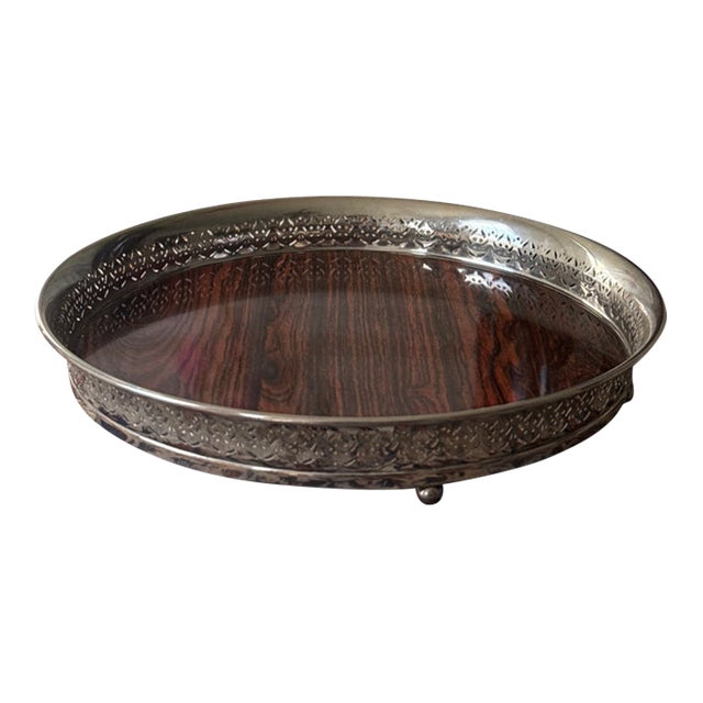 Vintage Silverplate Footed and Formica Tray For Sale
