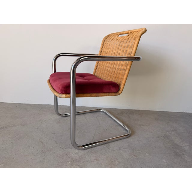 Mid Century Modern Harvey Probber Style Chrome & Cane Cantilever Arm Chairs For Sale In Miami - Image 6 of 17