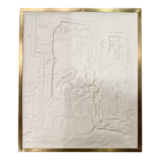 Ceramic Lithophane Plaque Backlit Scene Mother & Children For Sale