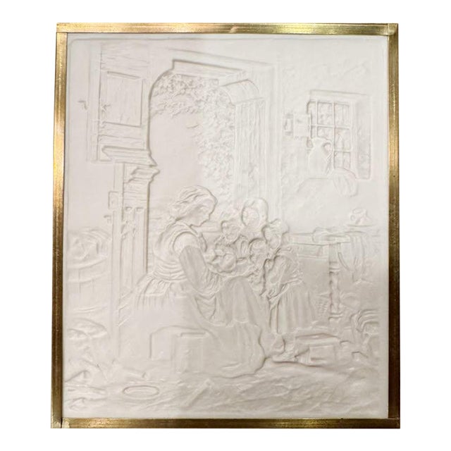 Ceramic Lithophane Plaque Backlit Scene Mother & Children For Sale