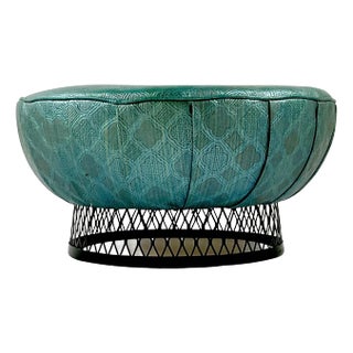 1960s Mid-Century Modern Boho Chic Turquoise Ottoman Footstool For Sale