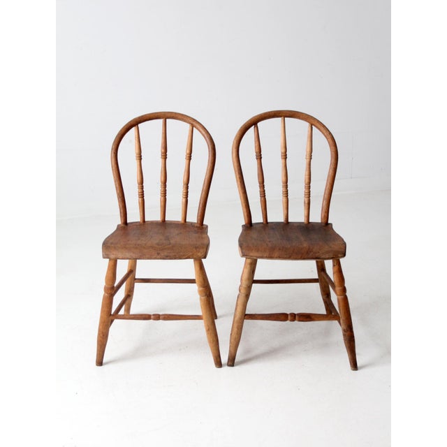 Farmhouse Antique Farmhouse Bow Back Dining Chairs Pair For Sale - Image 3 of 12