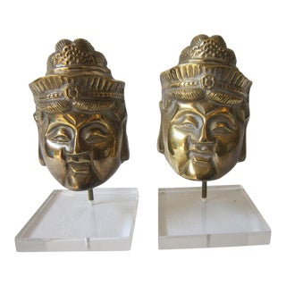 Vintage Asian Brass and Lucite Book Ends For Sale