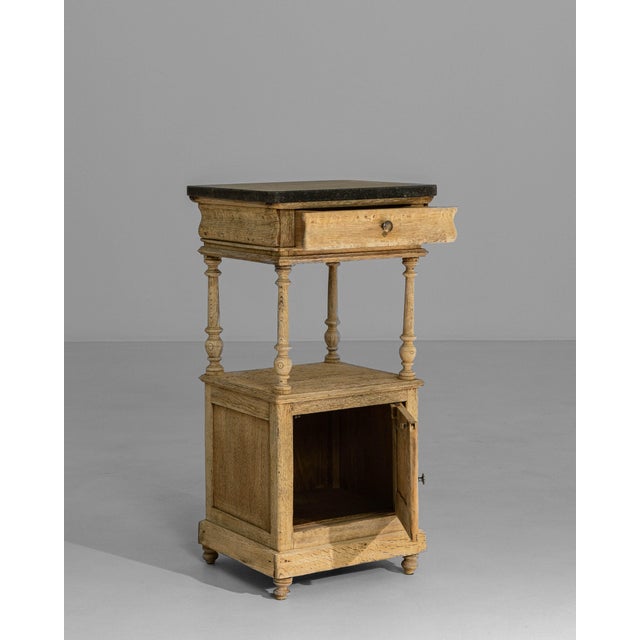 Wood 1900s Belgian Louis XVI Oak Bedside Table With Bluestone Top For Sale - Image 7 of 18