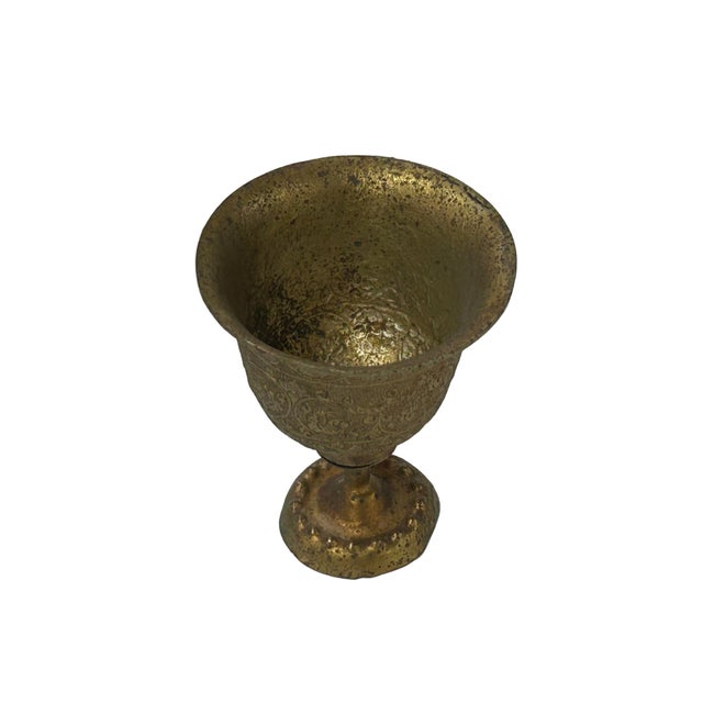 Handmade Brass Metal Color Floral Motif Cup Shape Display For Sale - Image 4 of 9