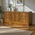 Vintage Brutalist Oak Geometric-Front Lowboy Dresser. A long, low oak dresser distinguished by a rhythmic grid of recessed...