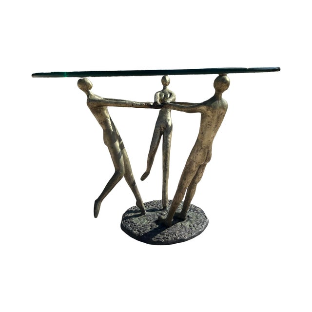 Bronze Vintage Mid Century Modern Italian Nude Women Brutalist Bronze Glass Circle Accent Table 1970s Sculpture Sculptural For Sale - Image 8 of 12