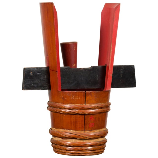 Japanese Vintage Grain Storage Jug with Red Lacquer and Calligraphy Decor For Sale - Image 13 of 13