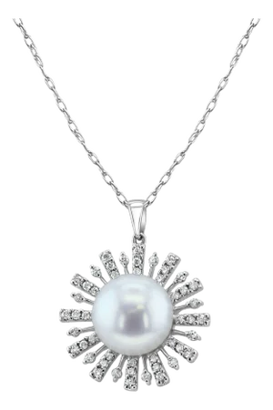 Freshwater Pearl with Diamond Pave Starburst Necklace