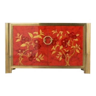 Mastercraft Chinoiserie Style Faux Tortoise Commode With Red Lacquer Interior For Sale