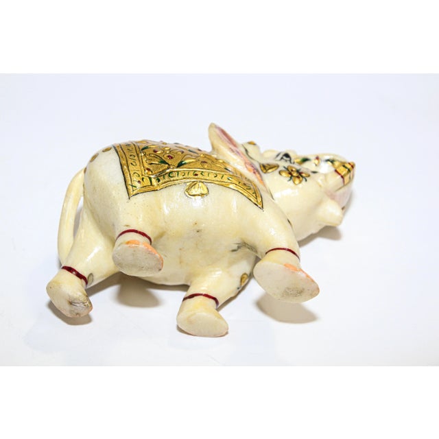 Vintage White Marble Jeweled Elephant Sculpture Paper Weight For Sale - Image 12 of 13