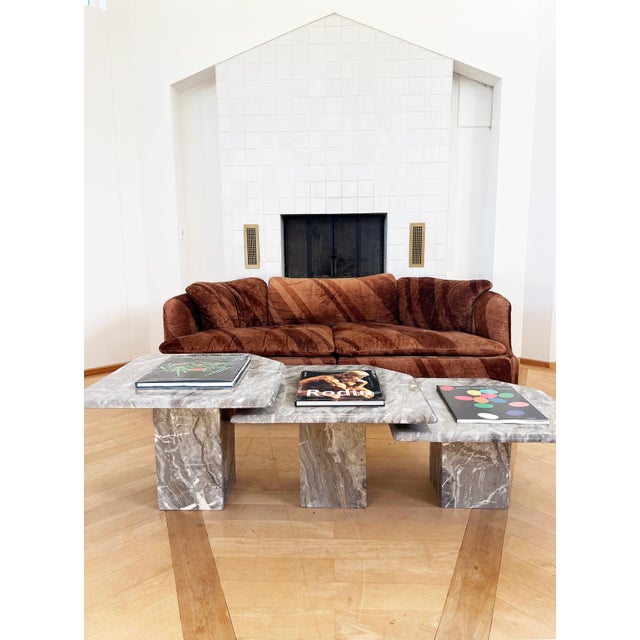 Stone Postmodern Italian Vintage Grey and Cream Marble Nesting Tables-- Set of 3 For Sale - Image 7 of 14