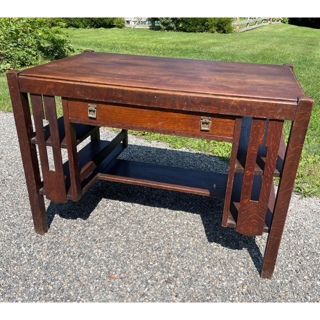Arts and Crafts Mission Style Oak Desk Writing Table | Chairish