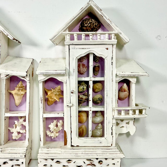 Wood Vintage Coastal Boho Chic Lavender Ground Beach House Divided Shadowbox Decorative Object, Seashell Collection - A Pair For Sale - Image 7 of 18