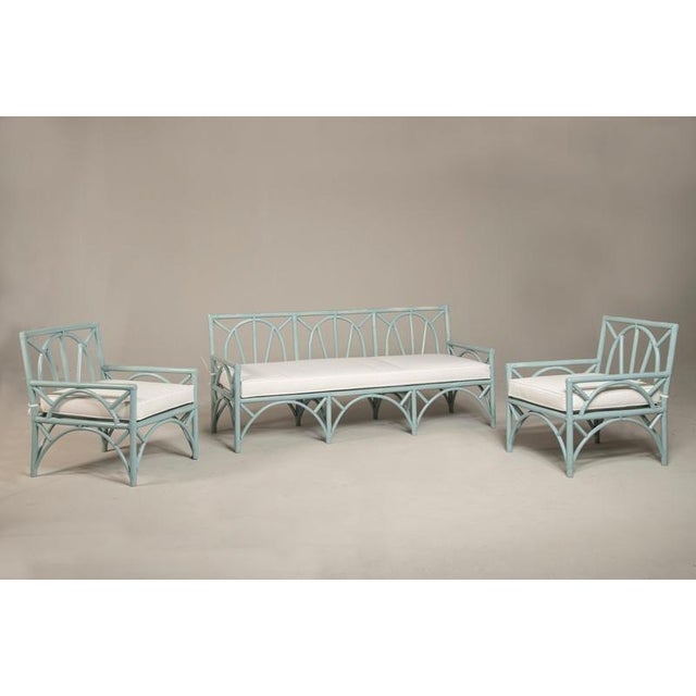 Vivai del Sud armchairs made of bamboo with a light blue-gray painted frame and a glossy finish, from the 1970s. The...