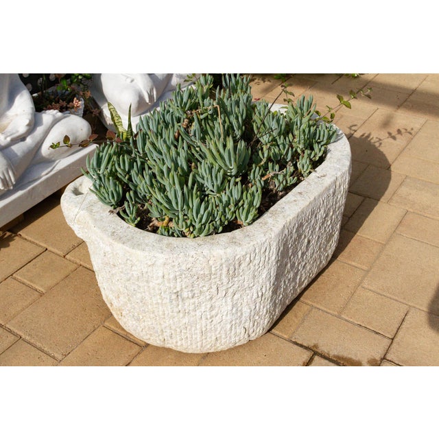 Contemporary Monumental Chiseled Alabaster Marble Basin For Sale - Image 3 of 9