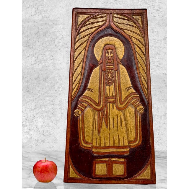 Vintage Walnut Carved Jesus Plaque Sculpture, c. Mid 20th Century - Pairs Nicely with Many Mid-Century & Eclectic Interior...