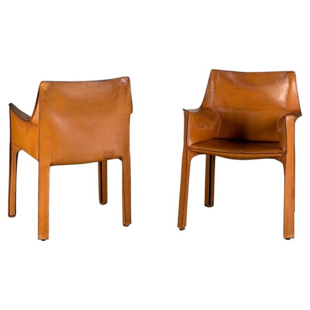 CAB 413 Armchairs in Cognac Leather attributed to Mario Bellini for Cassina, 1970s, Set of 2 For Sale - Image 16 of 16