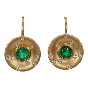 Zambian Emerald Stud Earrings With Earth-Mined Diamond Accents: Solid 14k Gold, A Pair