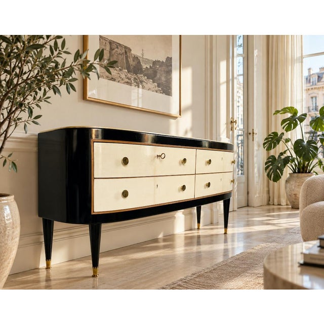 Mid-Century Chest of Drawers in Lacquered Wood and Parchment, 1950 For Sale - Image 17 of 18