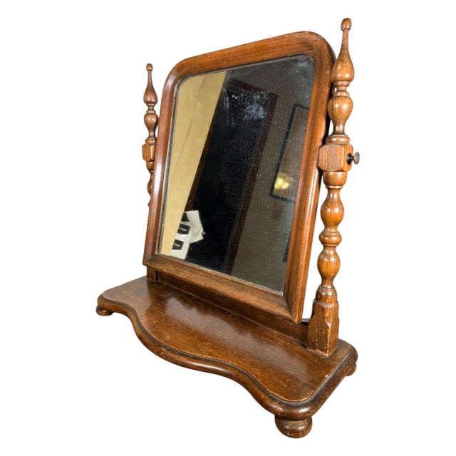 Vintage Vanity Mirror - Antique Wooden Dresser Tabletop Tilting Tilt Mirror - Chippy Rustic Painted Wood Mirror For Sale - Image 9 of 9