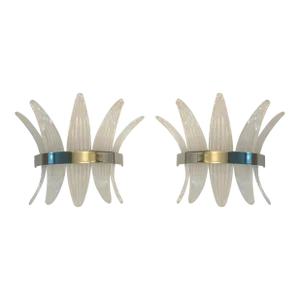 Set of 2 Contemporary Sanded "Palmette" Murano Glass Wall Sconces