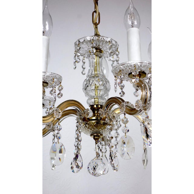 Gold Brass-Lead Crystal Five-Light Chandelier from H.Richter, 1960s For Sale - Image 8 of 13