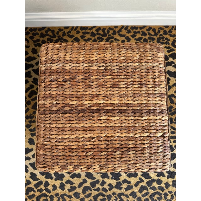 Vintage Rattan & Natural Seagrass Woven Over Wood X Benches - A Pair For Sale In Los Angeles - Image 6 of 17