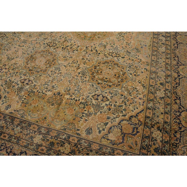 Persian 1920s Beige Medallion Traditional Antique Persian Kirman Rug 15'6" X 22'2" Handknotted Wool Carpet For Sale - Image 3 of 6