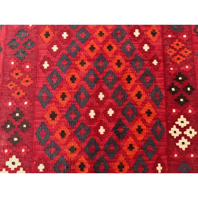 Vintage Afghan Handwoven Flat-Weave Kilim Rug, Tribal Geometric Wool Kilim For Sale - Image 6 of 12