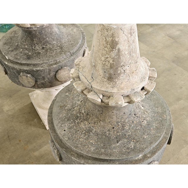 English Portuguese Pair of 19th Century Carved Stone Pinnacles For Sale - Image 3 of 14
