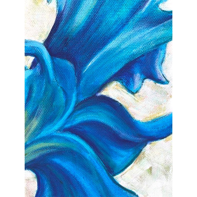 Floral oil painting, “Blue Daffodils” in fresh colors evocative of water and sky. This uplifting art piece would look...